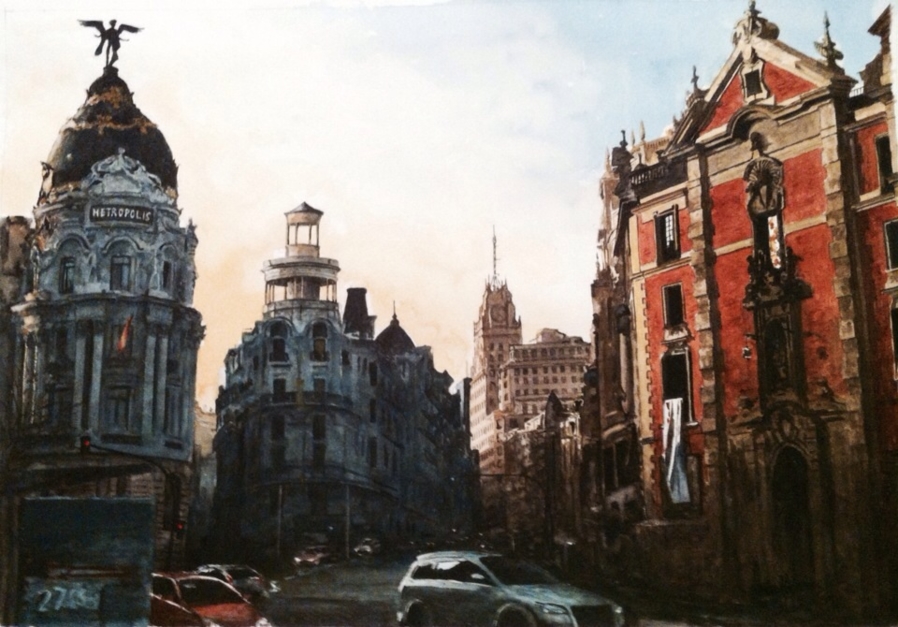 Calle Gran Vía de Madrid |Pintura de Pedro Higueras | Compra arte en Flecha.es