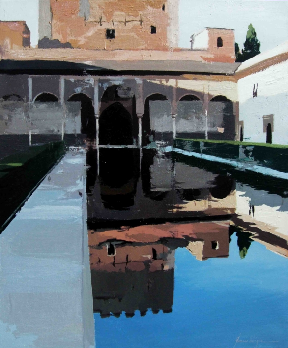 Luces y sombras en el patio de los Arrayanes |Pintura de Gonzalo Rodríguez | Compra arte en Flecha.es