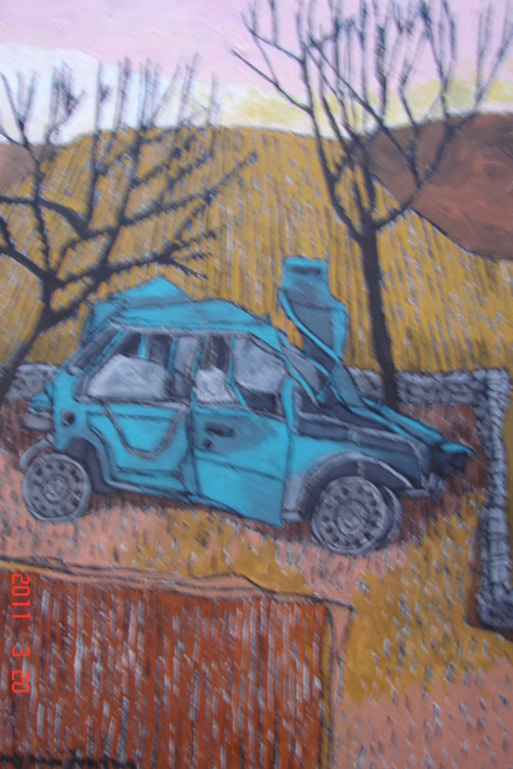 Paisaje con coche |Dibujo de de la Concepción Torreira | Compra arte en Flecha.es