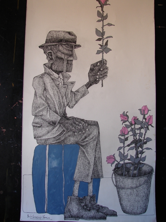Hombre con flores |Dibujo de de la Concepción Torreira | Compra arte en Flecha.es