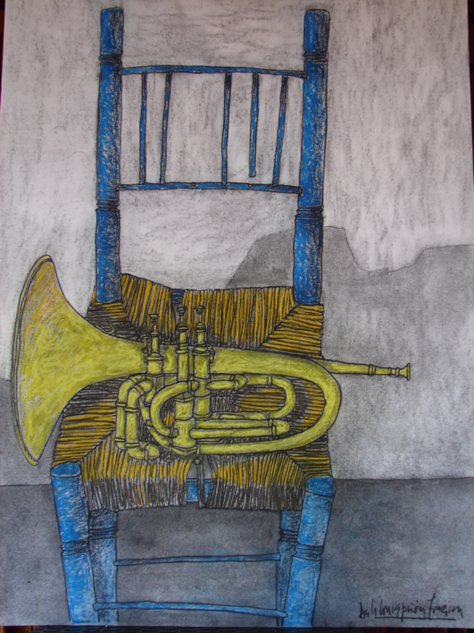 Silla con trompeta de tres pistones |Dibujo de de la Concepción Torreira | Compra arte en Flecha.es