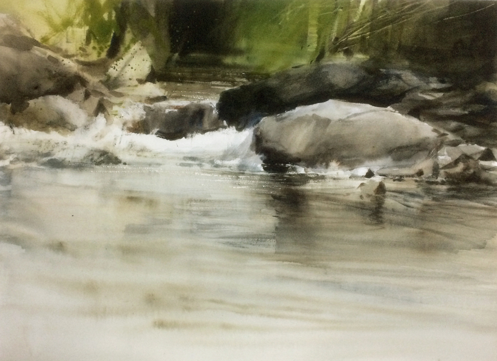 " Rocas en el río " |Pintura de Francisco Castro | Compra arte en Flecha.es