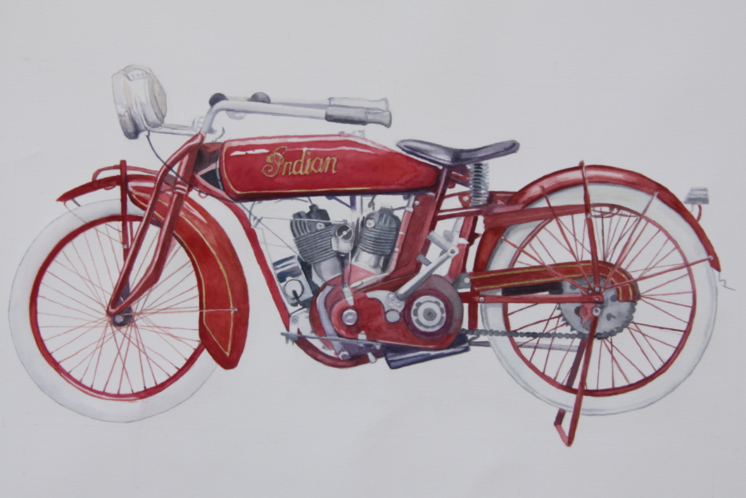 Moto India Scout 1927 |Pintura de Miguel Ortega Mesa | Compra arte en Flecha.es