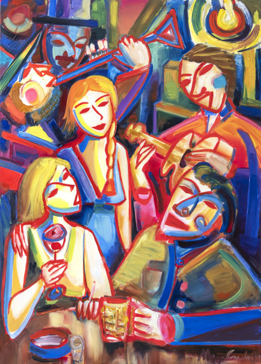 Noche, mujer y música. Expresionismo 08 2019 |Pintura de Maciej Cieśla | Compra arte en Flecha.es