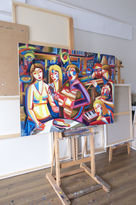 Ciudad, noche, musica y mujeres | Pintura de Maciej Cieśla | Compra arte en Flecha.es