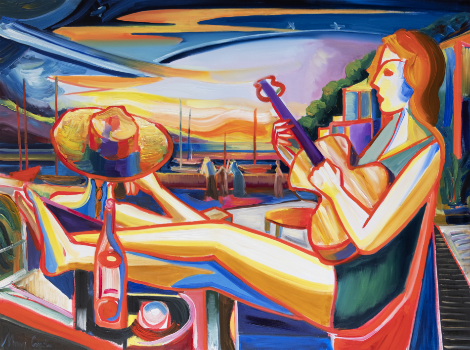 chica con guitarra, costa del mar 08 2019 expresionismo |Pintura de Maciej Cieśla | Compra arte en Flecha.es