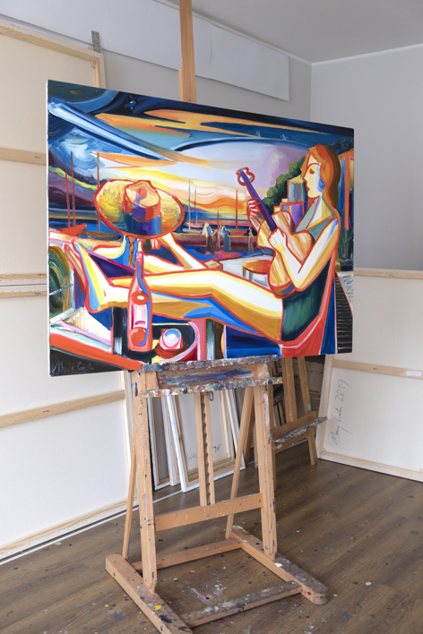 chica con guitarra, costa del mar 08 2019 expresionismo | Pintura de Maciej Cieśla | Compra arte en Flecha.es