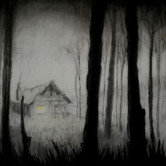 La cabaña en la niebla. |Dibujo de Rosario Rodriguez | Compra arte en Flecha.es