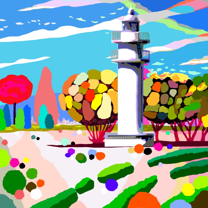 El Faro de Ajo blanco del Parque del Buen Retiro (100x100cm) |Obra gráfica de ALEJOS | Compra arte en Flecha.es