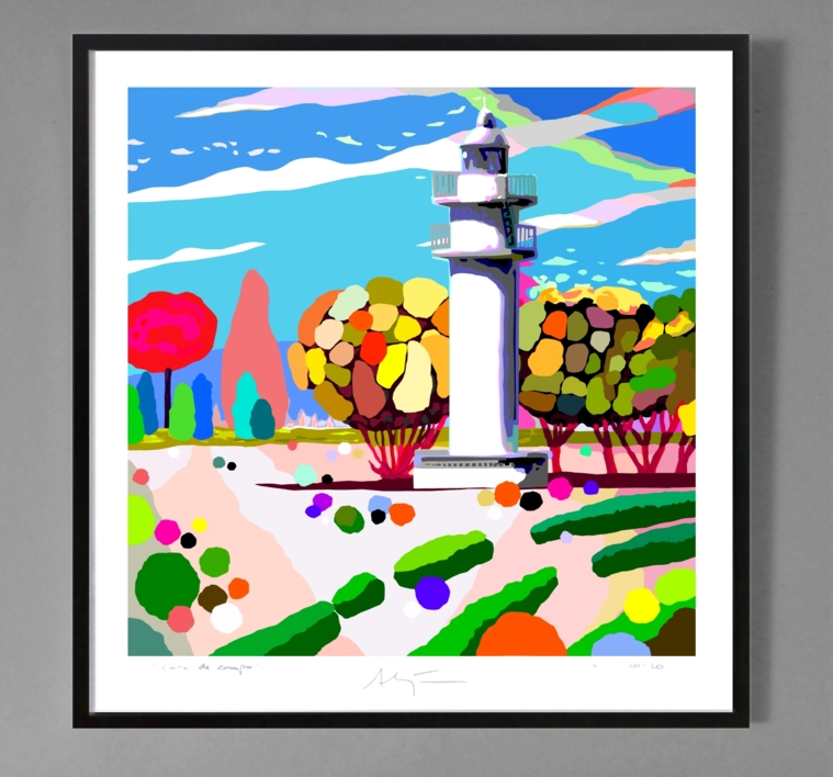 El Faro de Ajo blanco del Parque del Buen Retiro (100x100cm) | Obra gráfica de ALEJOS | Compra arte en Flecha.es