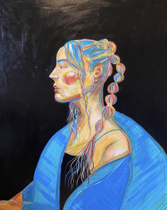 La mujer del abrigo azul. |Pintura de Aitana Pérez | Compra arte en Flecha.es