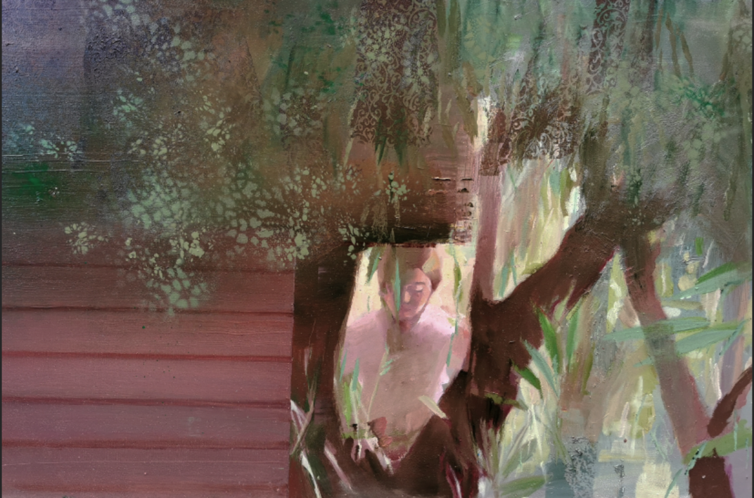 Escondida en la casa del arbol |Pintura de Carmen Montero | Compra arte en Flecha.es