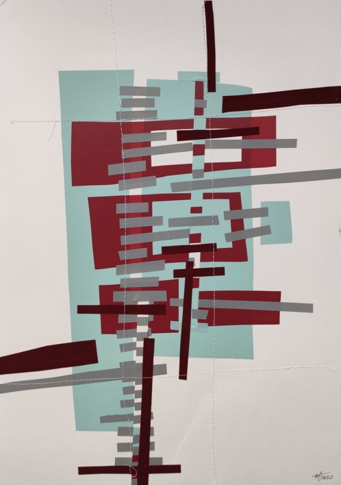 Ciudad en vino y cyan |Collage de Fabiana Zapata | Compra arte en Flecha.es