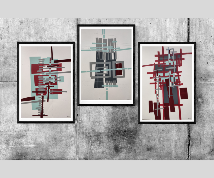 Ciudad en vino y cyan | Collage de Fabiana Zapata | Compra arte en Flecha.es