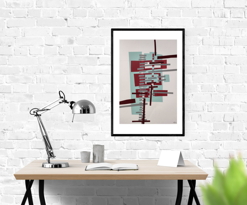 Ciudad en vino y cyan | Collage de Fabiana Zapata | Compra arte en Flecha.es