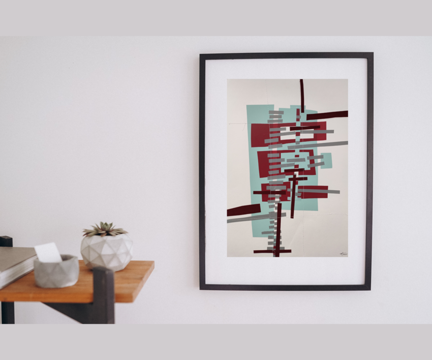 Ciudad en vino y cyan | Collage de Fabiana Zapata | Compra arte en Flecha.es