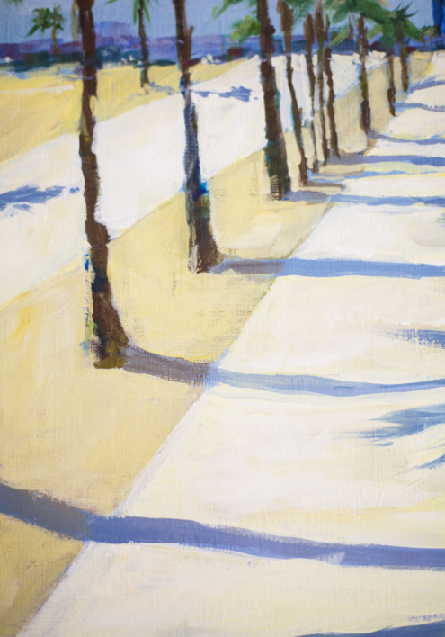 BARCELONA. WALK NEAR THE SEA. ORIGINAL ACRYLIC PAINTING PALMS SHADE CONTRAST | Dibujo de Sasha Romm Art | Compra arte en Flecha.es