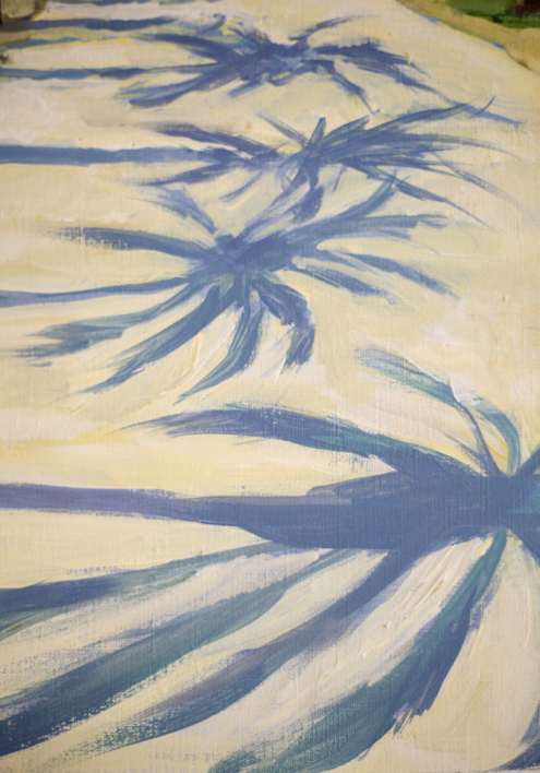 BARCELONA. WALK NEAR THE SEA. ORIGINAL ACRYLIC PAINTING PALMS SHADE CONTRAST | Dibujo de Sasha Romm Art | Compra arte en Flecha.es