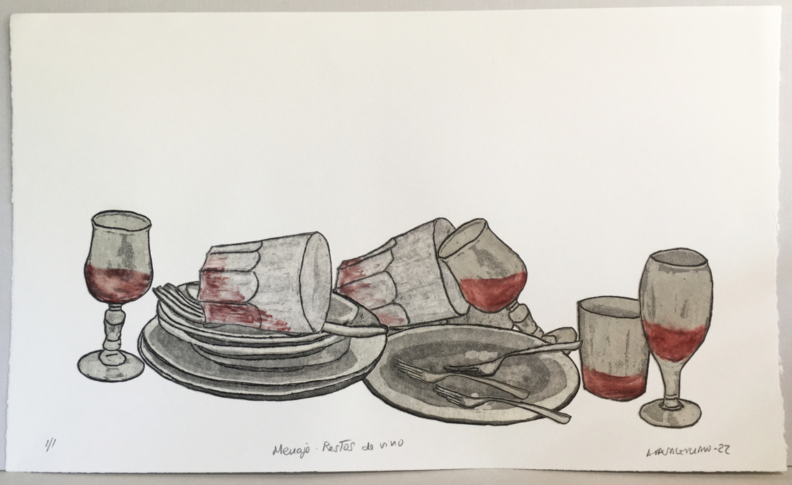 Menaje.  Restos de vino. |Obra gráfica de Ana Valenciano | Compra arte en Flecha.es