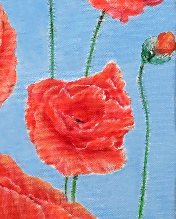 Amapolas sobre azul. | Pintura de Anastasia Woron | Compra arte en Flecha.es