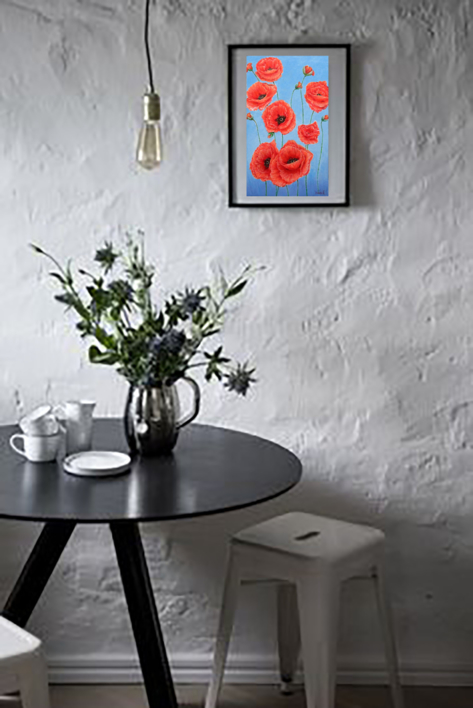 Amapolas sobre azul. | Pintura de Anastasia Woron | Compra arte en Flecha.es