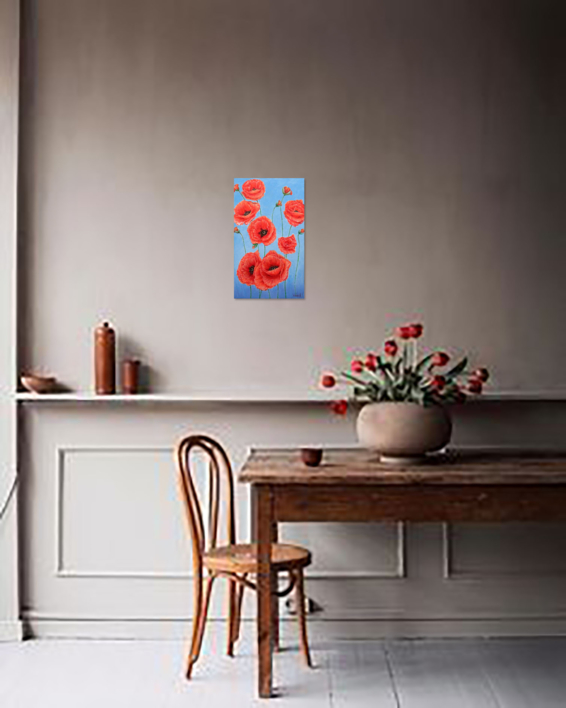 Amapolas sobre azul. | Pintura de Anastasia Woron | Compra arte en Flecha.es