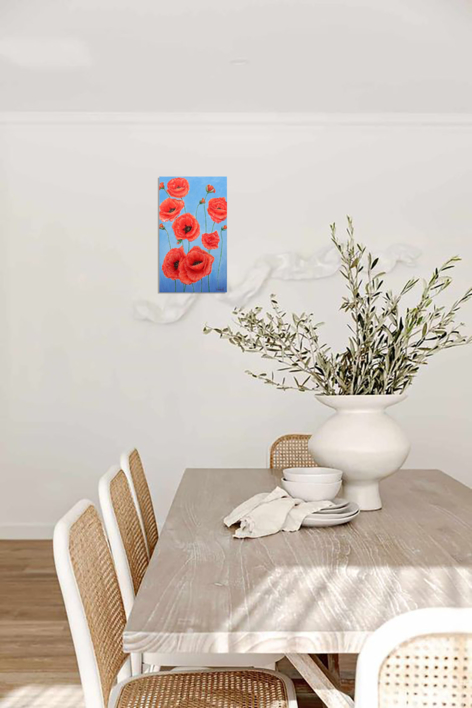 Amapolas sobre azul. | Pintura de Anastasia Woron | Compra arte en Flecha.es