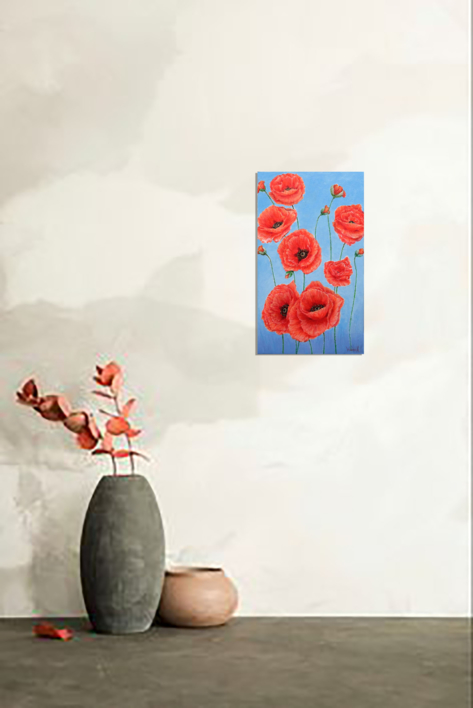 Amapolas sobre azul. | Pintura de Anastasia Woron | Compra arte en Flecha.es