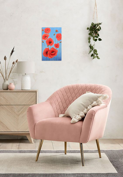 Amapolas sobre azul. | Pintura de Anastasia Woron | Compra arte en Flecha.es