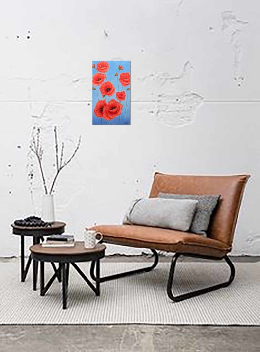 Amapolas sobre azul. | Pintura de Anastasia Woron | Compra arte en Flecha.es