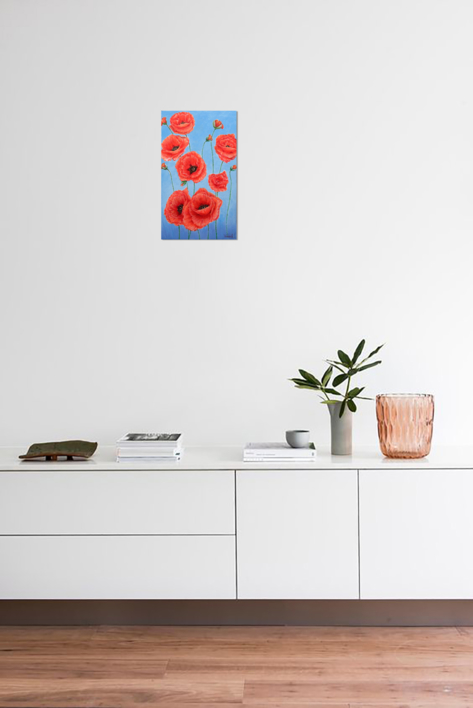 Amapolas sobre azul. | Pintura de Anastasia Woron | Compra arte en Flecha.es