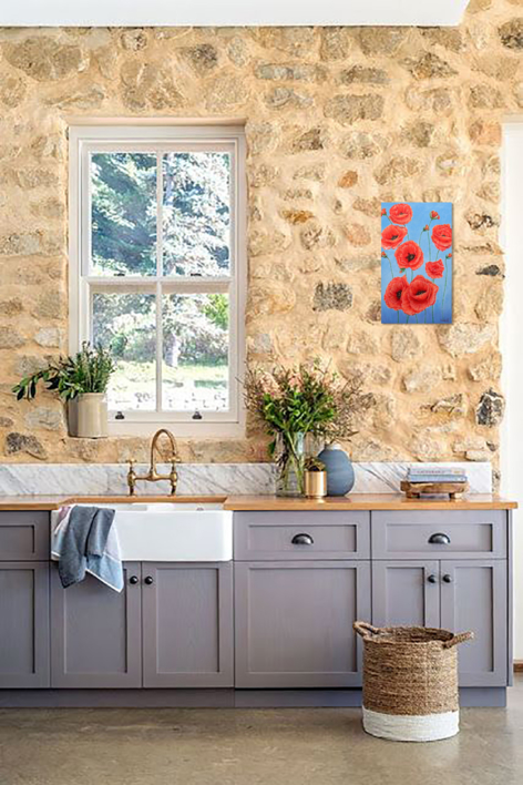 Amapolas sobre azul. | Pintura de Anastasia Woron | Compra arte en Flecha.es