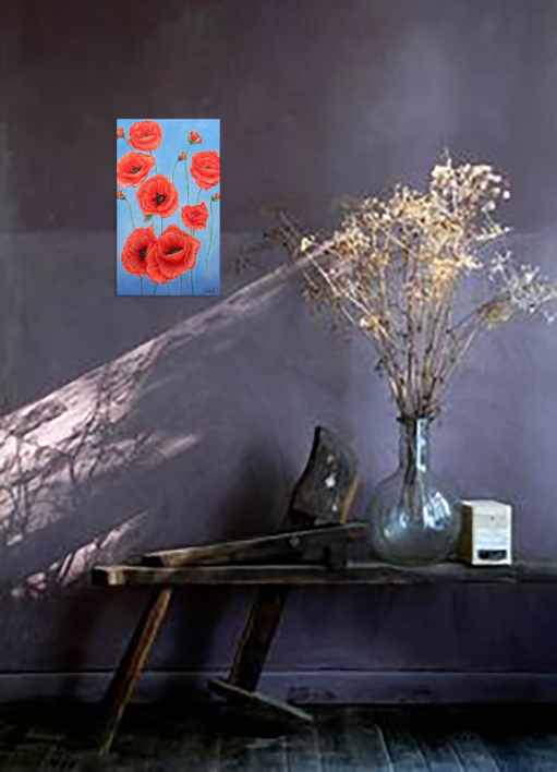 Amapolas sobre azul. | Pintura de Anastasia Woron | Compra arte en Flecha.es