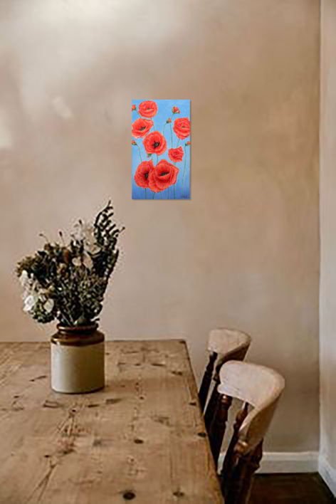 Amapolas sobre azul. | Pintura de Anastasia Woron | Compra arte en Flecha.es