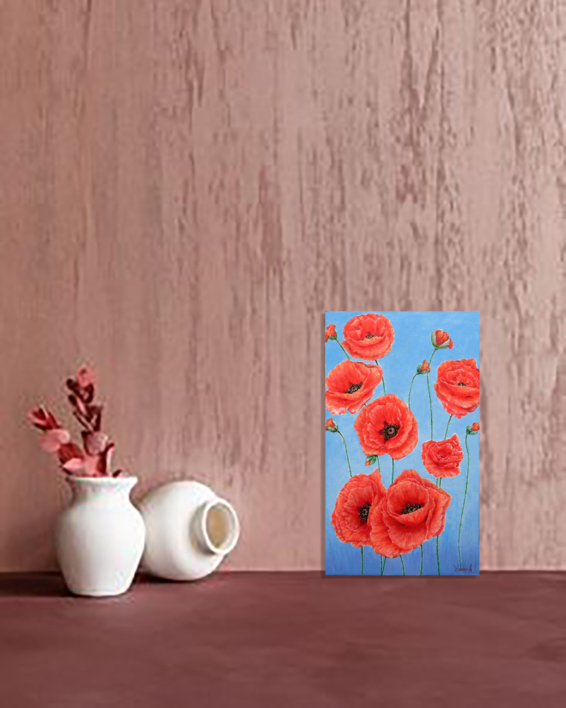 Amapolas sobre azul. | Pintura de Anastasia Woron | Compra arte en Flecha.es