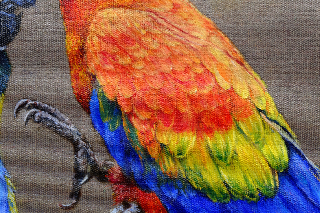 Dos Guacamayos Enamorados. | Pintura de Anastasia Woron | Compra arte en Flecha.es