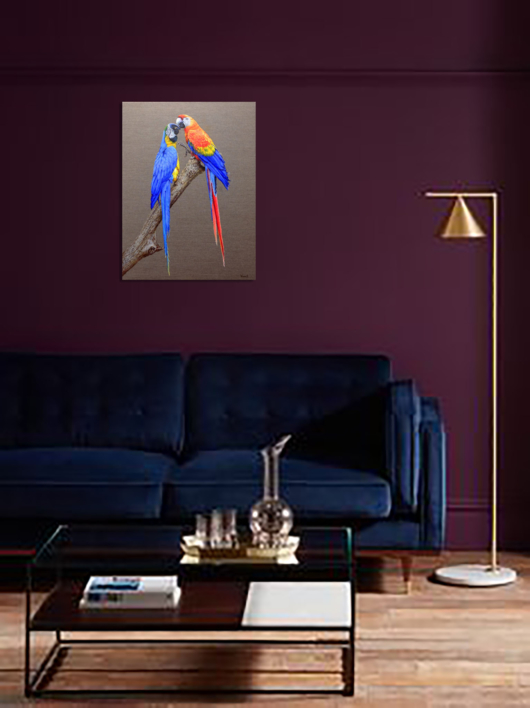 Dos Guacamayos Enamorados. | Pintura de Anastasia Woron | Compra arte en Flecha.es