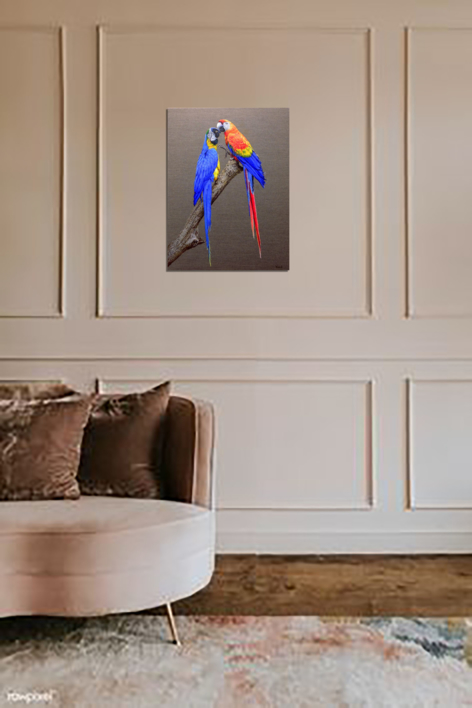 Dos Guacamayos Enamorados. | Pintura de Anastasia Woron | Compra arte en Flecha.es