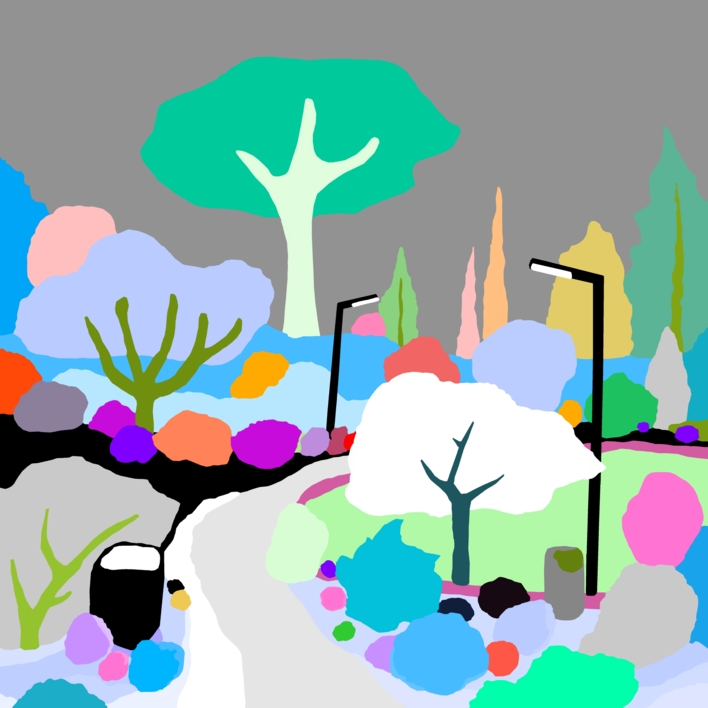 El parque de los pavos (81x81cm) |Dibujo de ALEJOS | Compra arte en Flecha.es