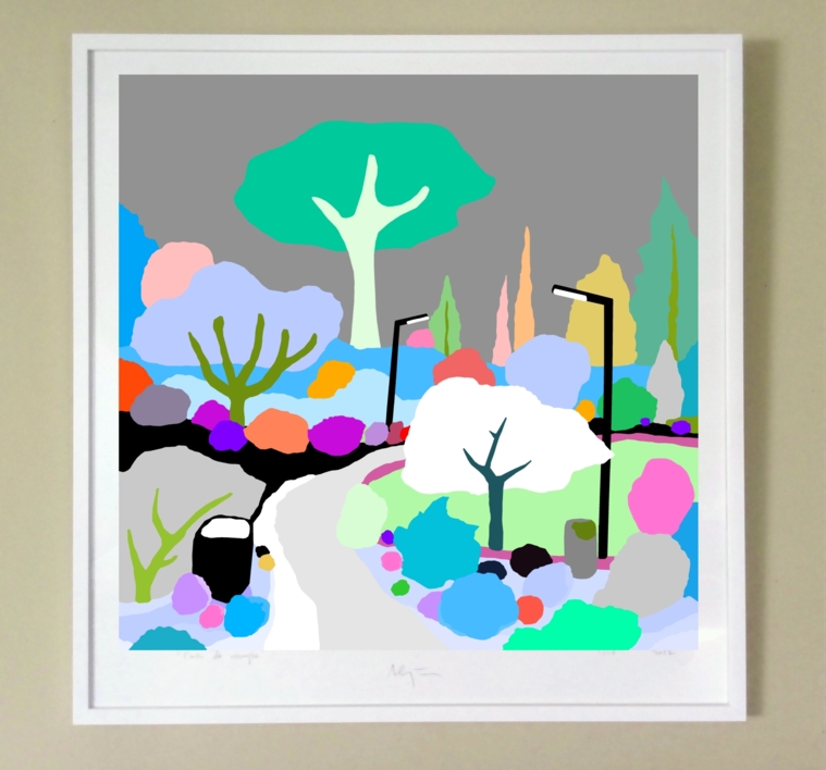 El parque de los pavos (81x81cm) | Dibujo de ALEJOS | Compra arte en Flecha.es