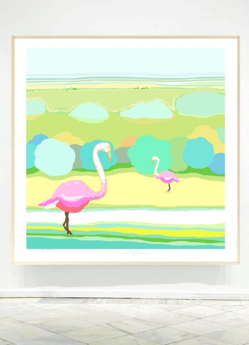 Flamencos (81x81cm) | Dibujo de ALEJOS | Compra arte en Flecha.es