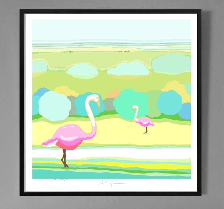 Flamencos (81x81cm) | Dibujo de ALEJOS | Compra arte en Flecha.es