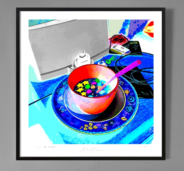 Bodegón con estrellas, galaxias, Magicstream y llaves (61x61cm) | Dibujo de ALEJOS | Compra arte en Flecha.es