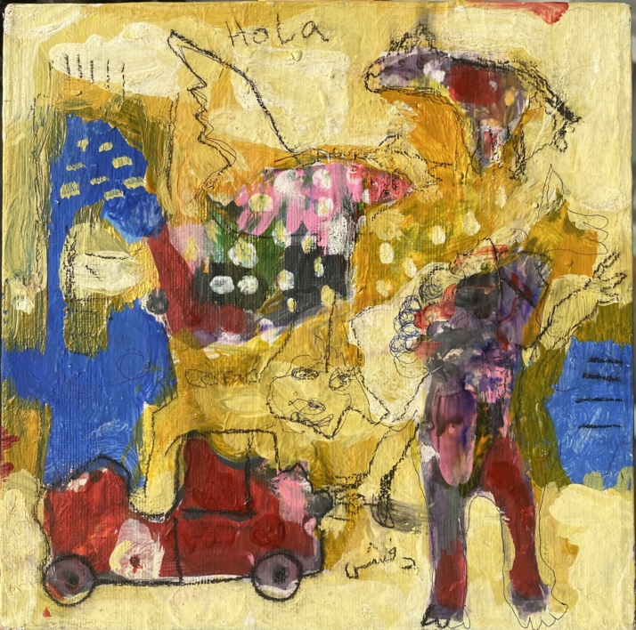 Visita el pueblo en coche rojo . |Dibujo de nawar haidar | Compra arte en Flecha.es
