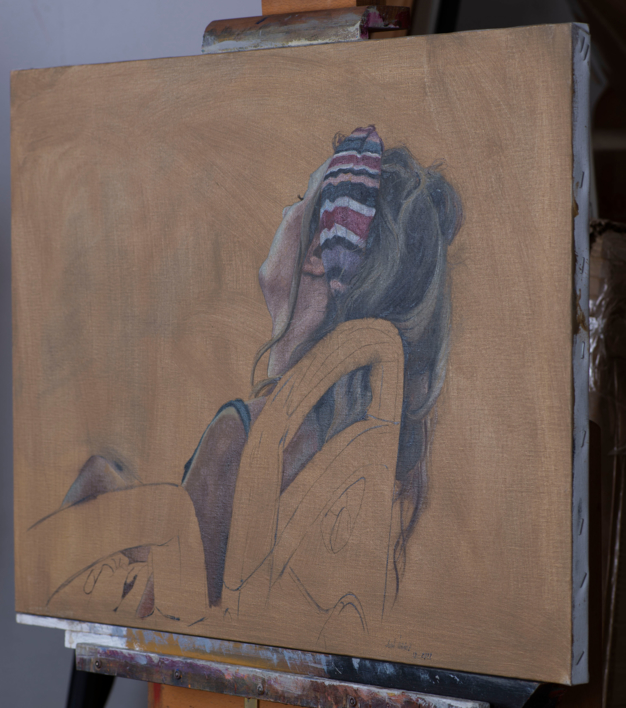 Chica en el bus | Pintura de Álvarez Cebrián | Compra arte en Flecha.es