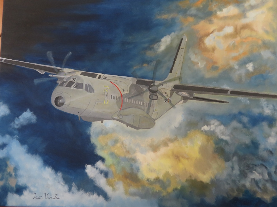 CASA C-295 ENTRE NUBES |Pintura de Juan Urrutia de Hoyos | Compra arte en Flecha.es