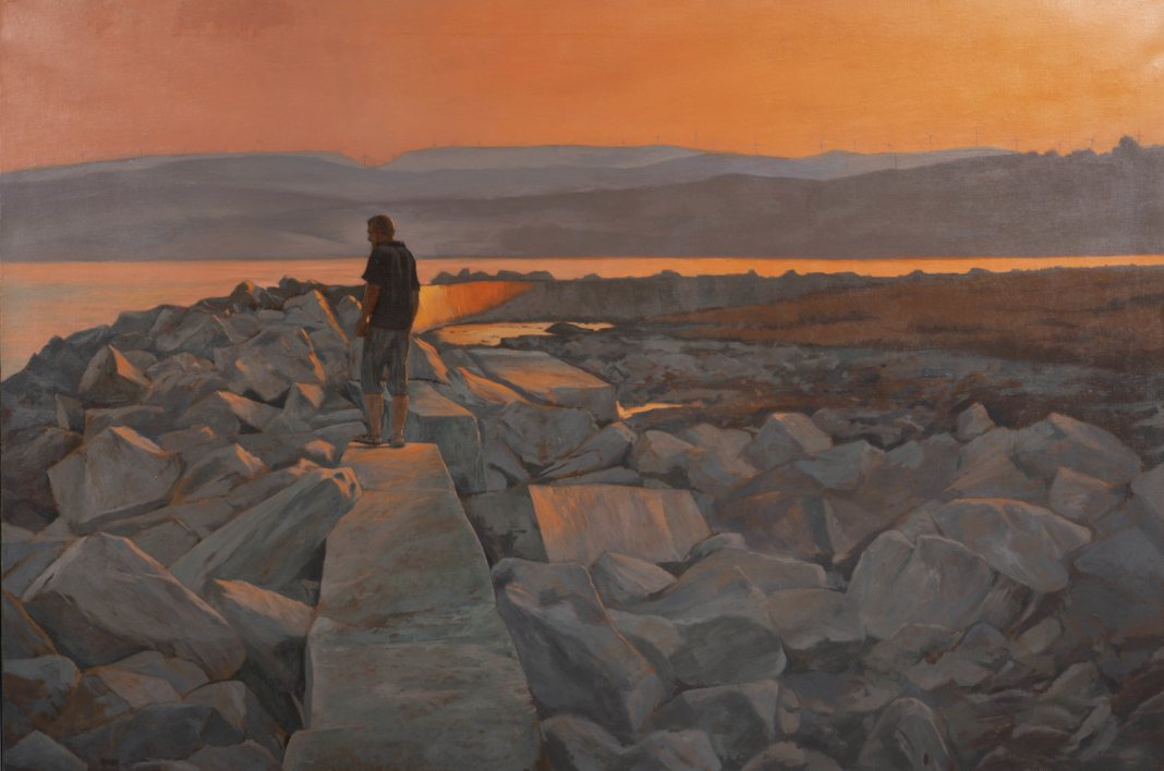 Atardecer en el rompeolas |Pintura de Álvarez Cebrián | Compra arte en Flecha.es