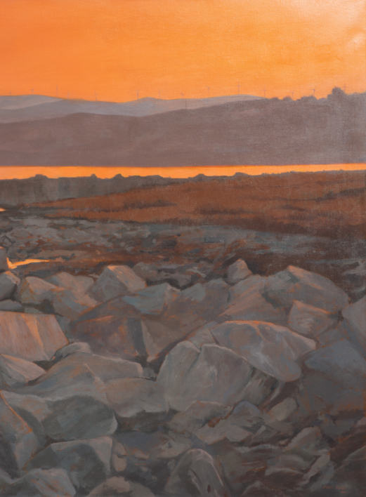 Atardecer en el rompeolas | Pintura de Álvarez Cebrián | Compra arte en Flecha.es