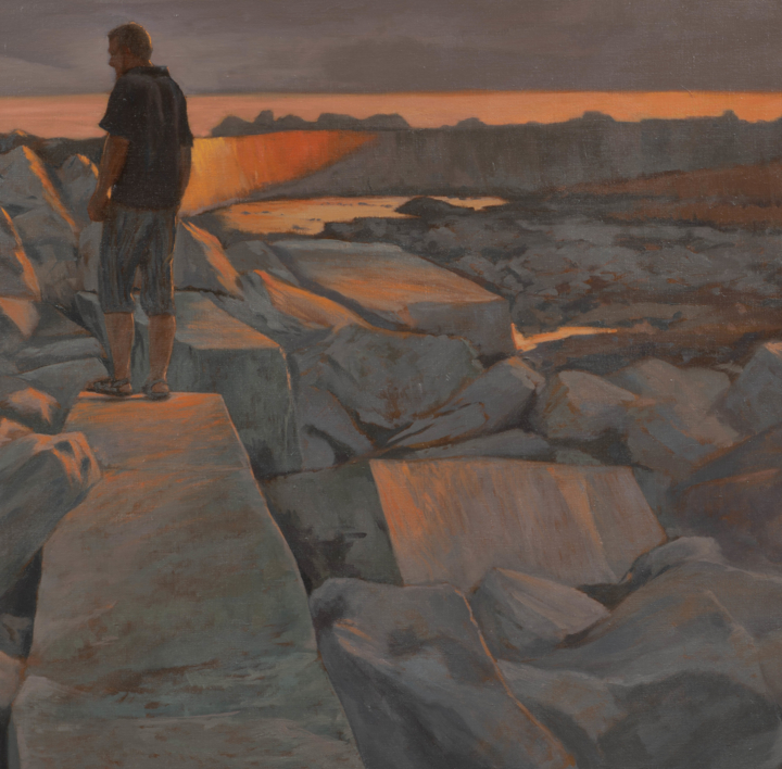 Atardecer en el rompeolas | Pintura de Álvarez Cebrián | Compra arte en Flecha.es