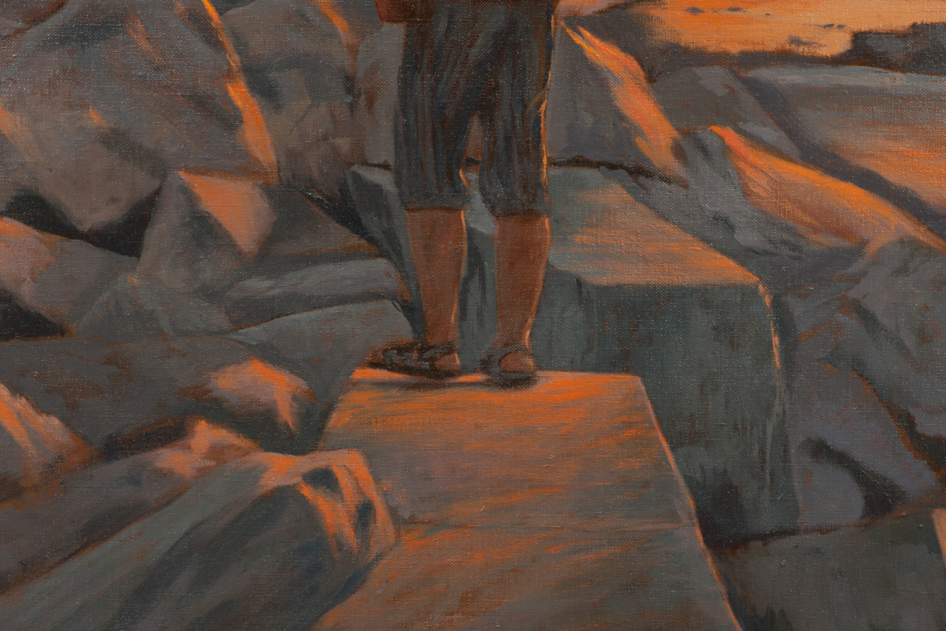 Atardecer en el rompeolas | Pintura de Álvarez Cebrián | Compra arte en Flecha.es